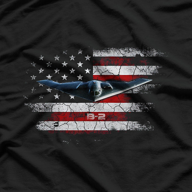 B-2 Spirit Bomber: Stealth & Power with US Flag T-Shirt