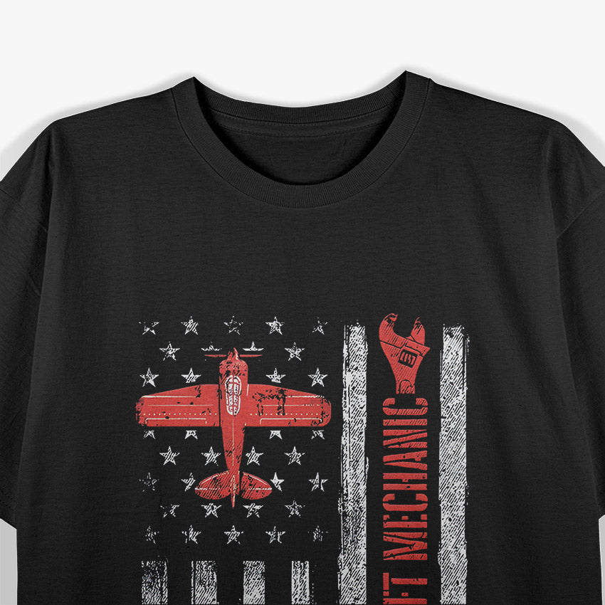 Aircraft Mechanic – Aviation Tech & American Flag Design T-Shirt