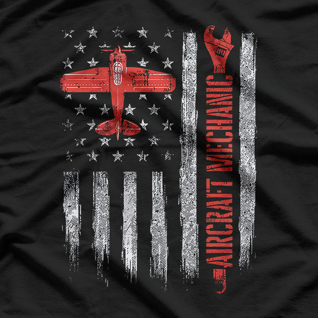 Aircraft Mechanic – Aviation Tech & American Flag Design T-Shirt