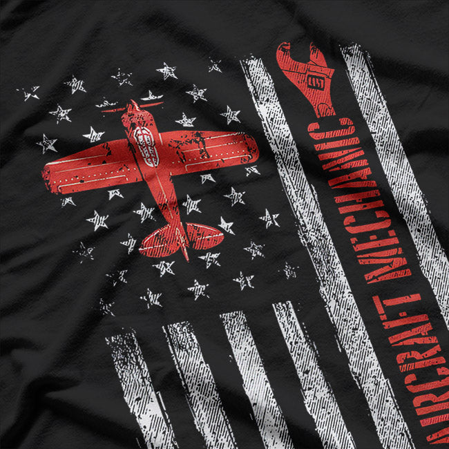 Aircraft Mechanic – Aviation Tech & American Flag Design T-Shirt