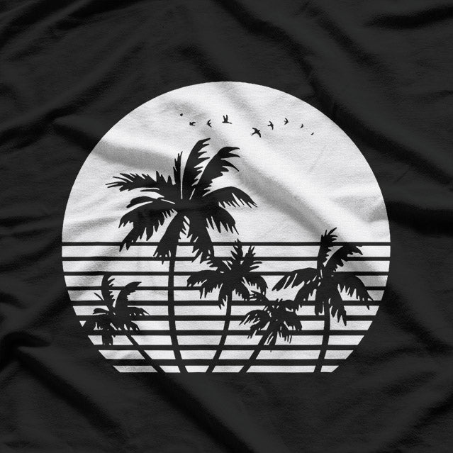 Vintage Birds Sunset Beach Palm Trees Aesthetic Summer T-Shirt