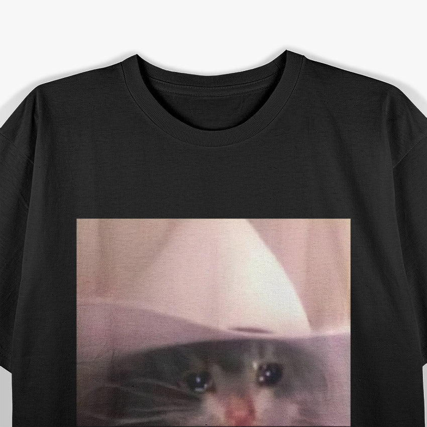 Cat Sad Cowboy Hat Funny Animal Lover Humor T-Shirt