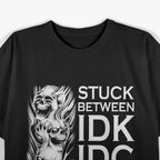 Stuck Between IDK IDC And IDGAF Funny Skull T-Shirt