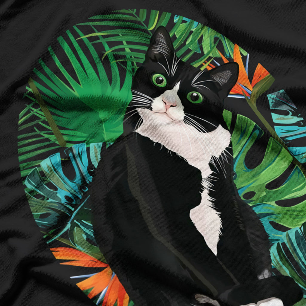 Tuxedo Cat And Tropical Flowers Tuxedo Cat Lover T-Shirt