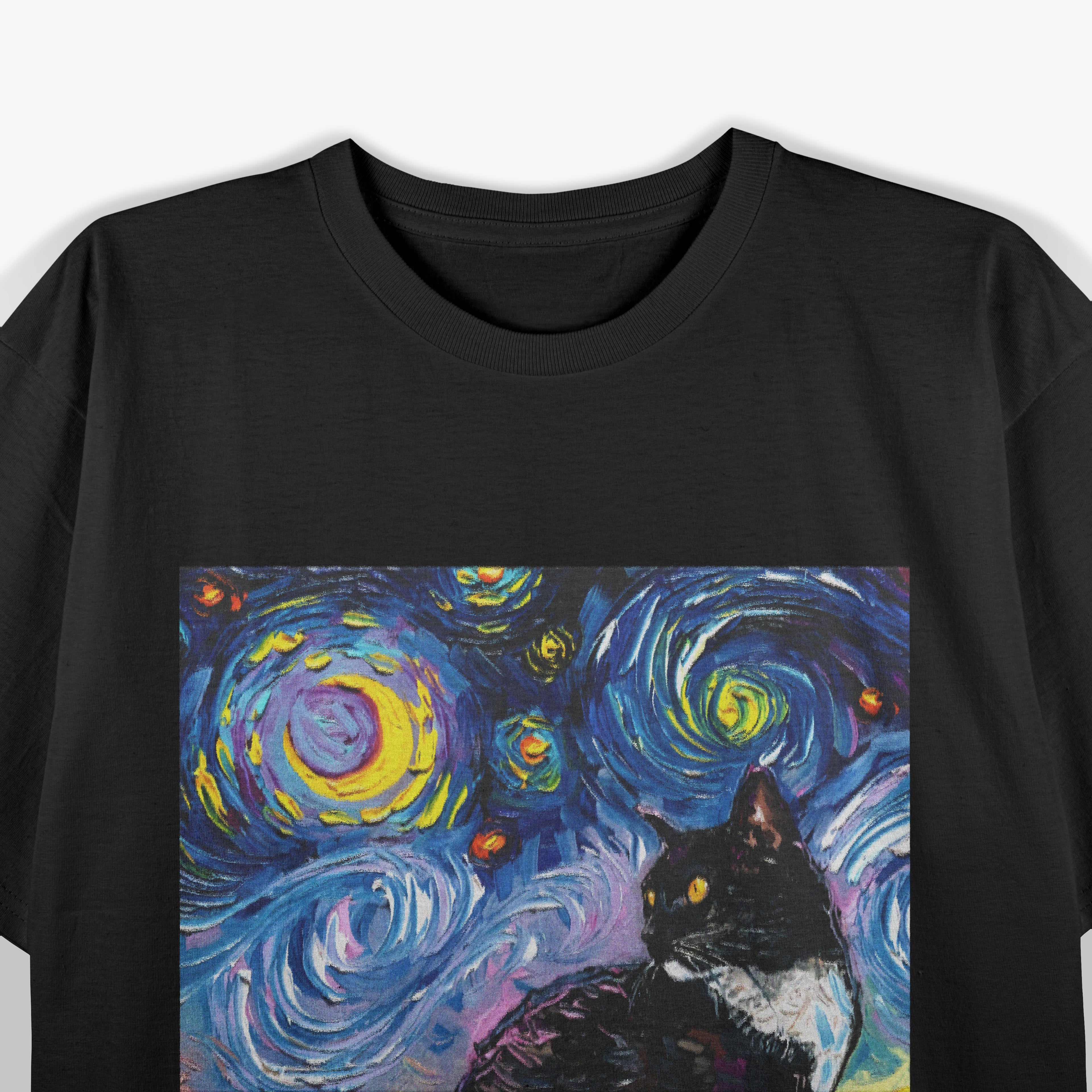 Tuxedo Cat Starry Night Painting Tuxedo Cat Owner T-Shirt