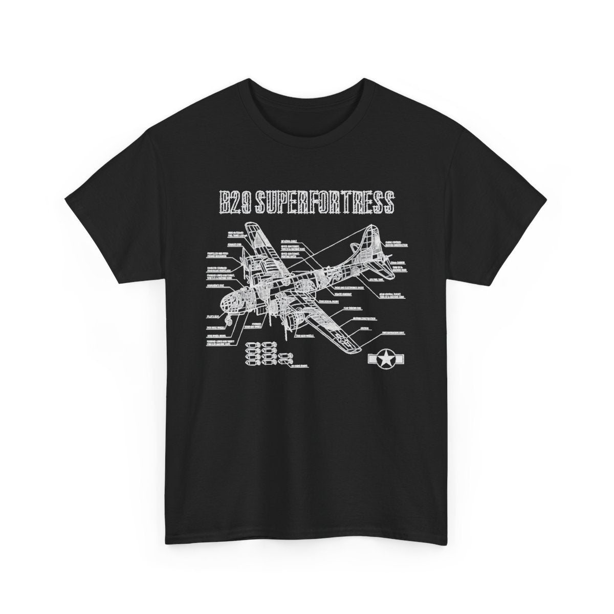 World War 2 Aircraft Blueprint WWII B29 Superfortress Bomber T-Shirt
