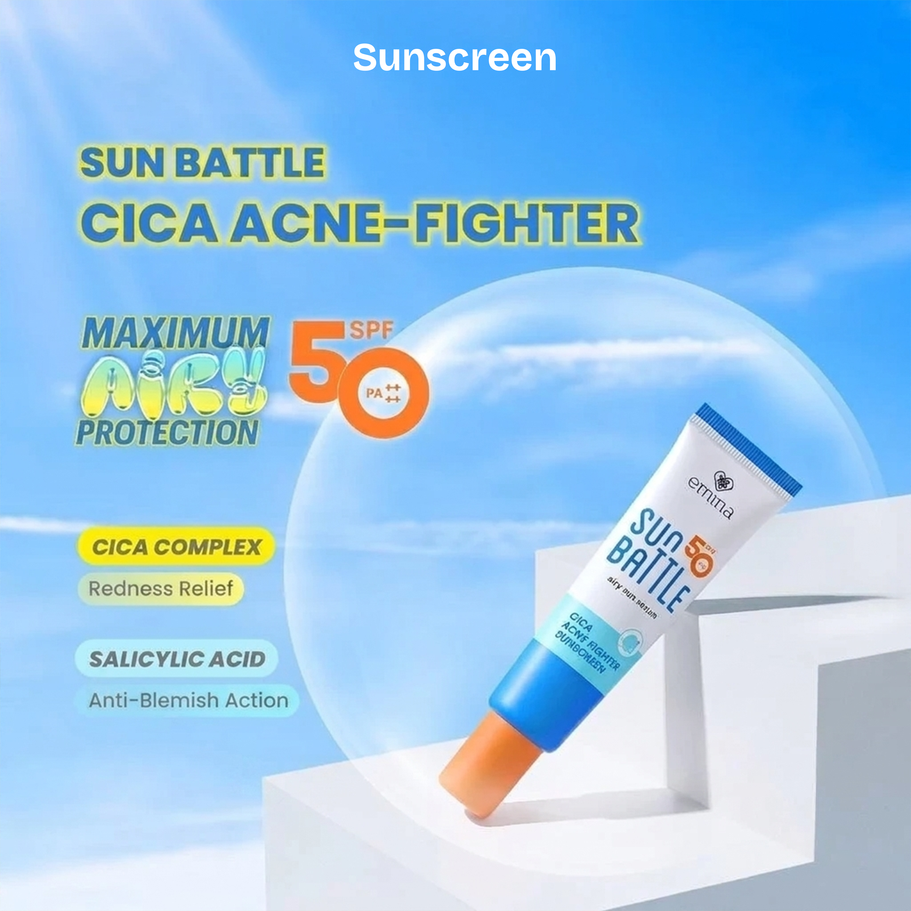 Emina Sun Battle SPF 50 PA++++ Cica Acne Fighter Sunscreen (3 pcs)