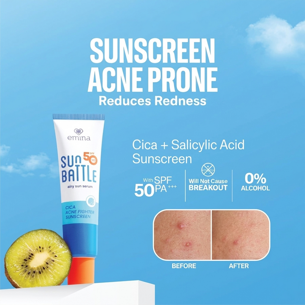 Emina Sun Battle SPF 50 PA++++ Cica Acne Fighter Sunscreen (3 pcs)