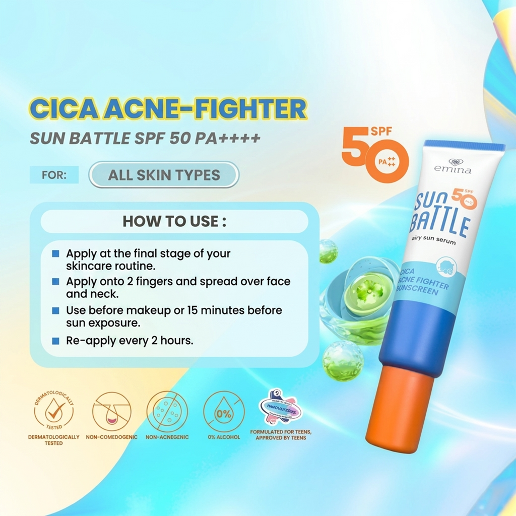Emina Sun Battle SPF 50 PA++++ Cica Acne Fighter Sunscreen (3 pcs)