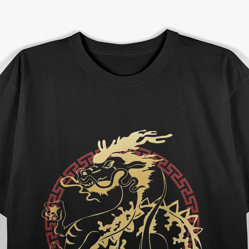 Asian Dragon with Red Chinese Accent - A Fierce Symbol of Strength and Fortune T-Shirt