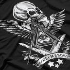 Freemason Compass Square All Seeing Eye Wings Masonic Skull T-Shirt