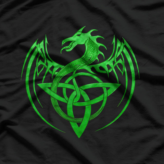 Green Celtic Knot Fantasy Majestic Celtic Dragon Design with Mystical Charm T-Shirt