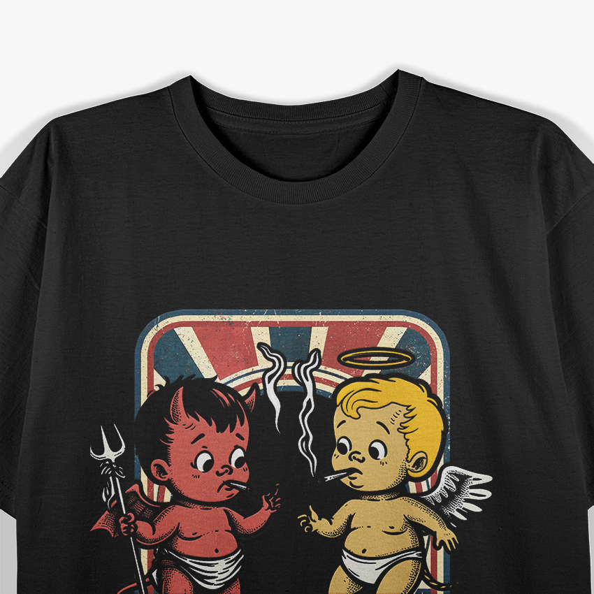 Retro Smoking Angel & Devil - Devilish Cupid Vibes T-Shirt