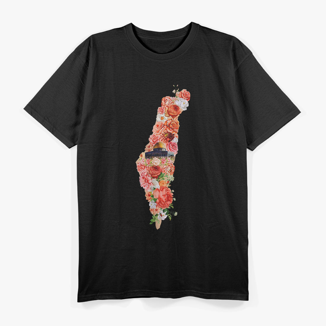 Palestine Free Gaza Floral Palestinian Flag Freedom Support T-Shirt