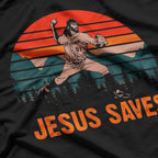 Jesus Saves Baseball Pitcher Retro Funny T-Shirt