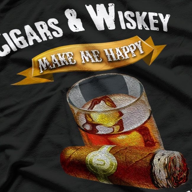 Funny Cigar Makes Me Happy Smoker Bourbon Whiskey Lover T-Shirt