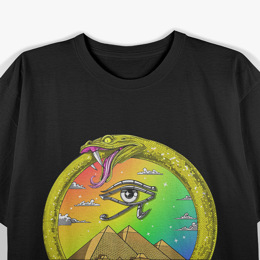 Ouroboros Snake & Egyptian Symbols - Eye of Horus & Pyramids T-Shirt