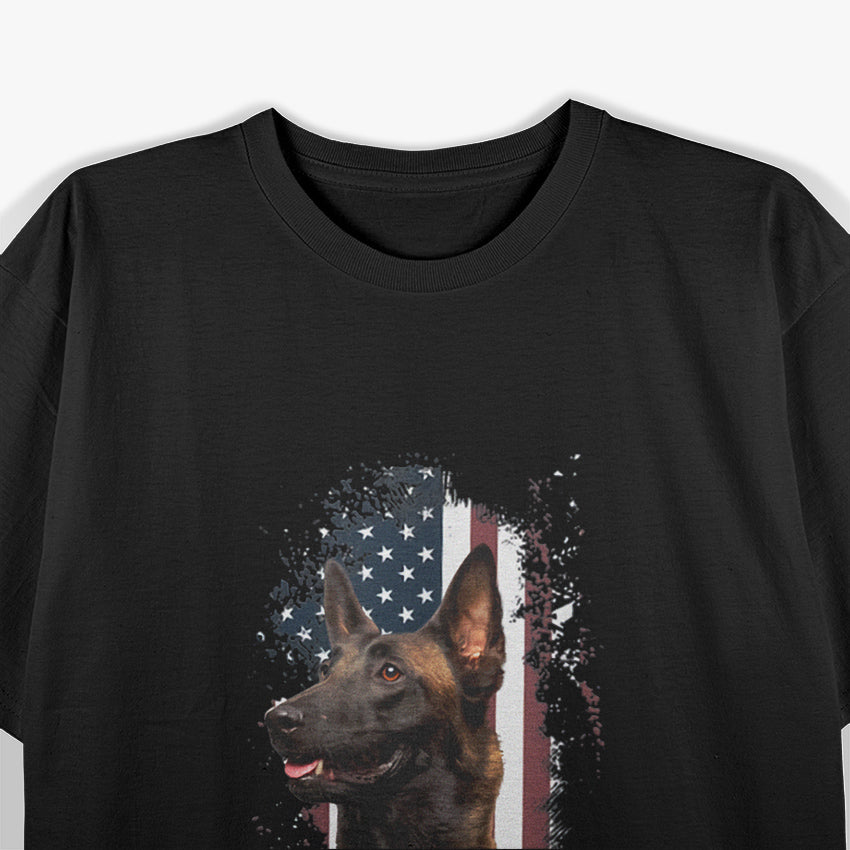 Belgian Malinois with Patriotic American Flag Design T-Shirt