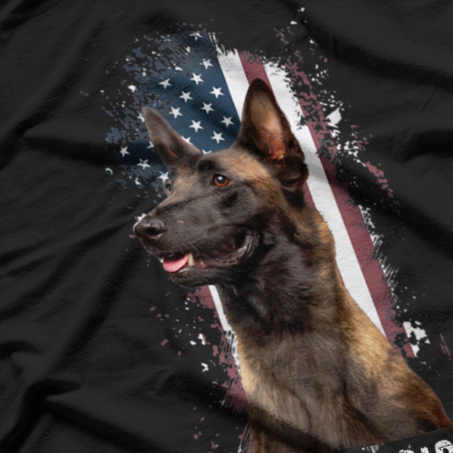 Belgian Malinois with Patriotic American Flag Design T-Shirt