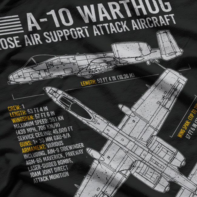 A-10 Warthog Blueprint US Aircraft Plane USAF Airplane T-Shirt