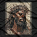 Black Shirt Jesus Face Religious Design T-Shirt