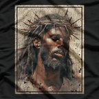 Black Shirt Jesus Face Religious Design T-Shirt