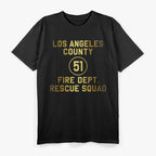 LA County 51 Fire Dept Resque Squad Logo Truck Side Vintage T-Shirt