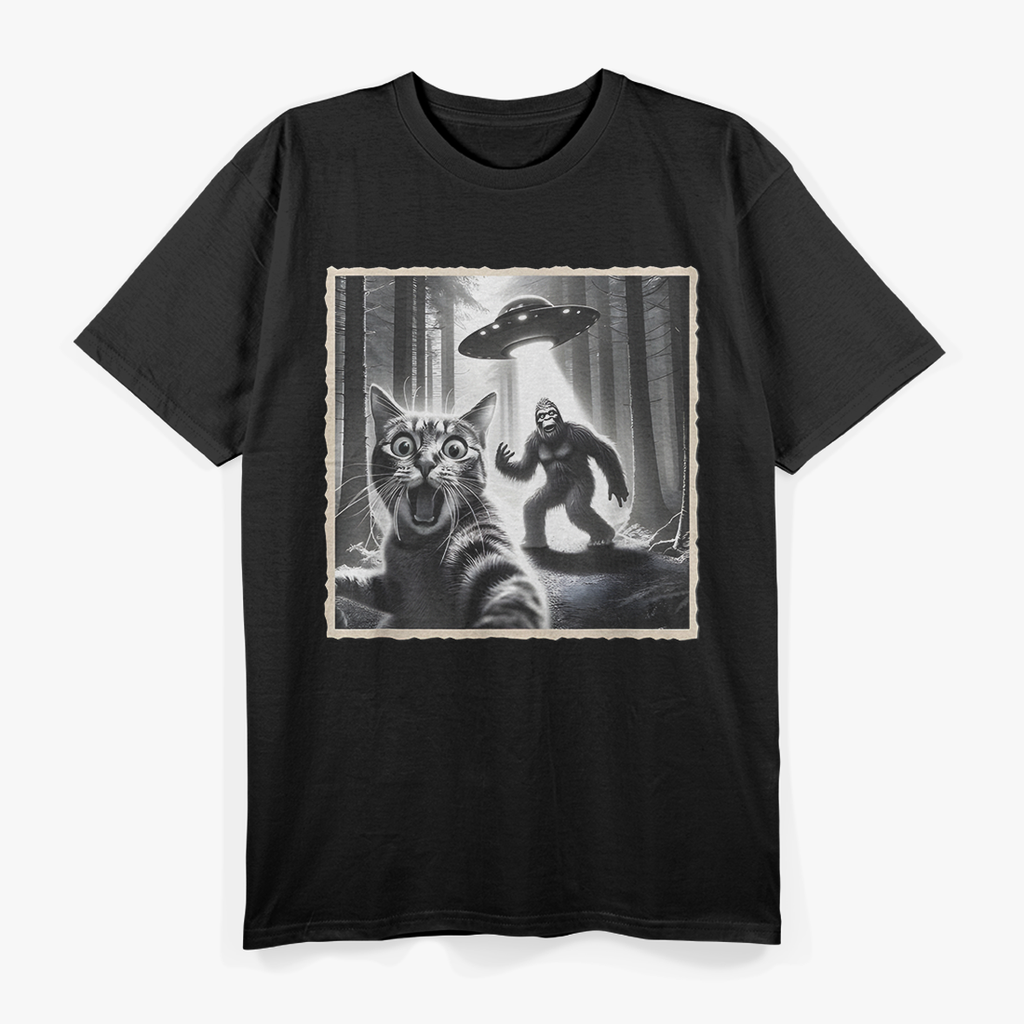 Bigfoot, UFO & Cat Selfie – Cryptid Comedy Mashup Love T-Shirt