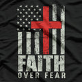 Faith Over Fear Retro USA Flag Christian Cross T-Shirt