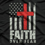 Faith Over Fear Retro USA Flag Christian Cross T-Shirt