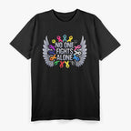 No One Fights Alone Multicolor Cancer Awareness Ribbon T-Shirt