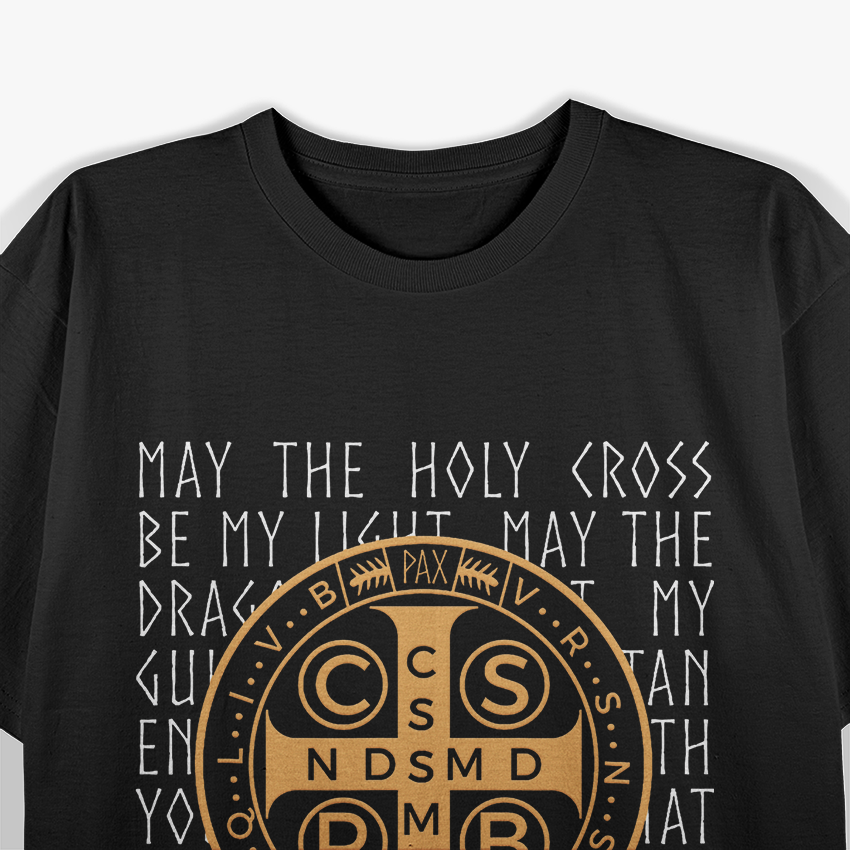 Christian Prayer Saint Benedict Medal & Holy Cross Design  T-Shirt