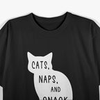 Funny Cats Naps and Snacks Lazy Cat Lover Humor T-Shirt