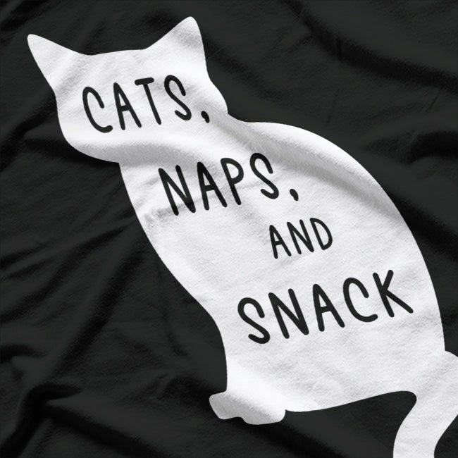 Funny Cats Naps and Snacks Lazy Cat Lover Humor T-Shirt