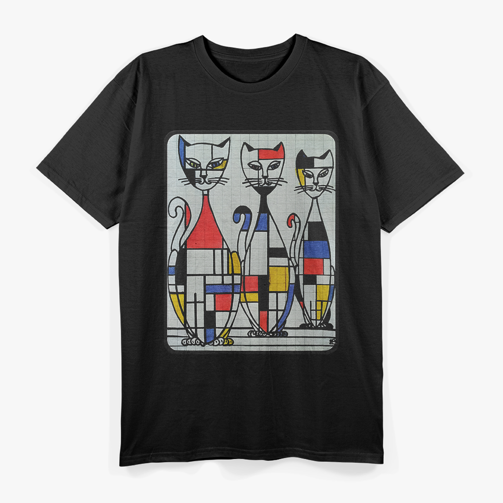 Mid Century Mondrian Cats  Retro Abstract Art Cat Lover T-Shirt