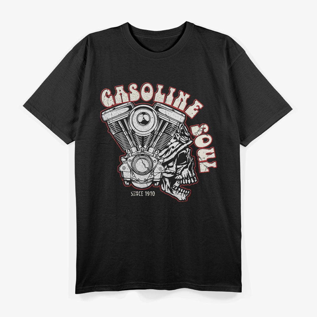 Oldschool Biker Shovelhead Vintage Gasoline Soul and Chopper Spirit T-Shirt