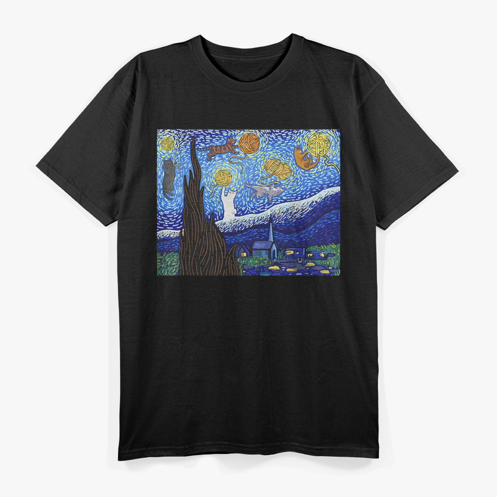 Starry Sky Cat Artistic Design For Pet Enthusiasts T-Shirt