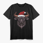 Xmas Bull Santa Hat Holiday Festive Animal T-Shirt