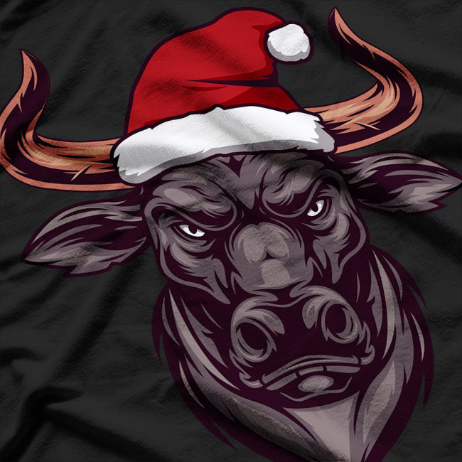 Xmas Bull Santa Hat Holiday Festive Animal T-Shirt