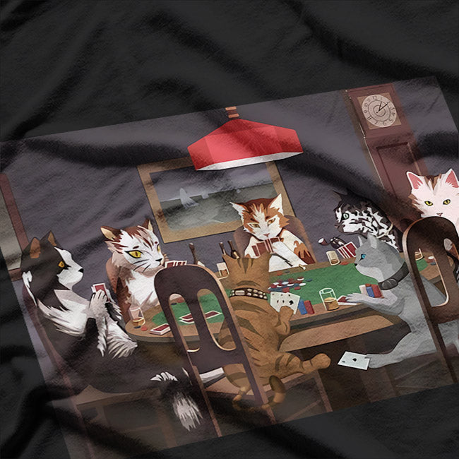 Funny Cats Playing Poker Parody Art Graphic Humor T-Shirt