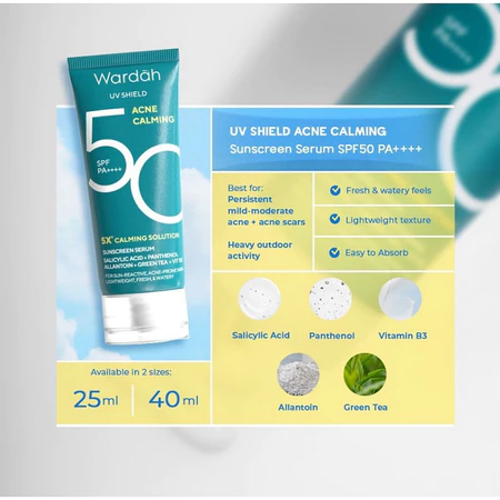 Wardah Acne Calming Sunscreen Serum SPF 50 PA++++ UV Shield – 3 Bottles x 40ml
